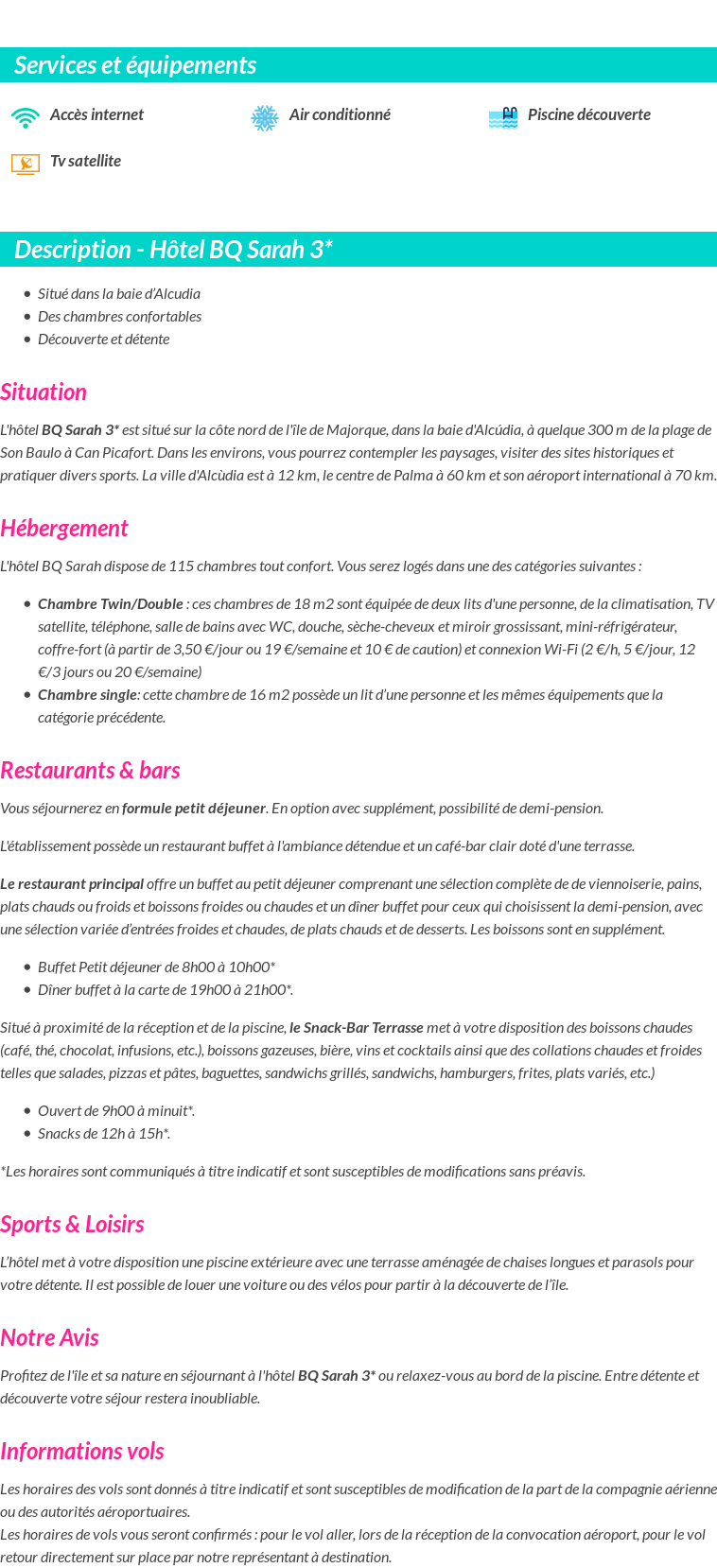 Détails du séjour