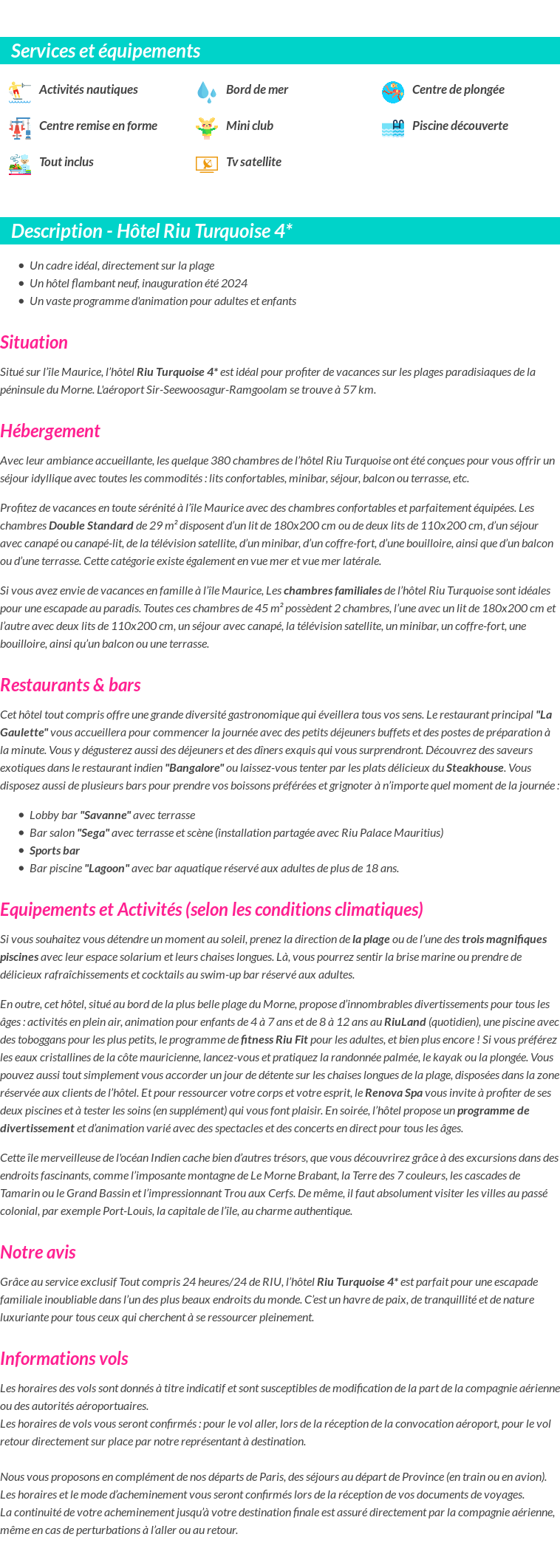 Détails du séjour