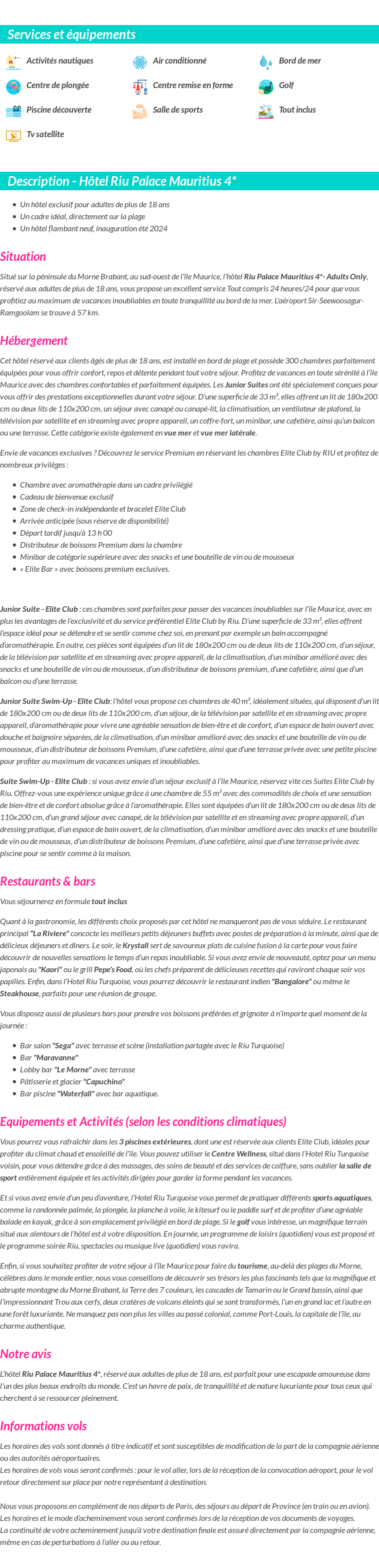 Détails du séjour