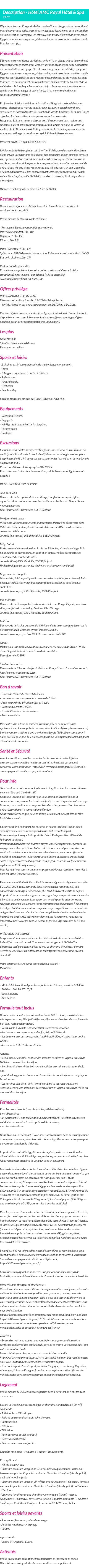 Détails du séjour
