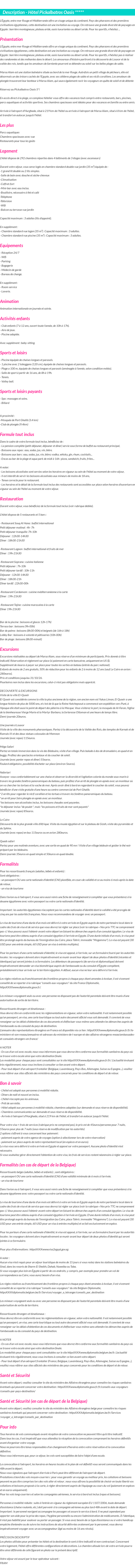 Détails du séjour