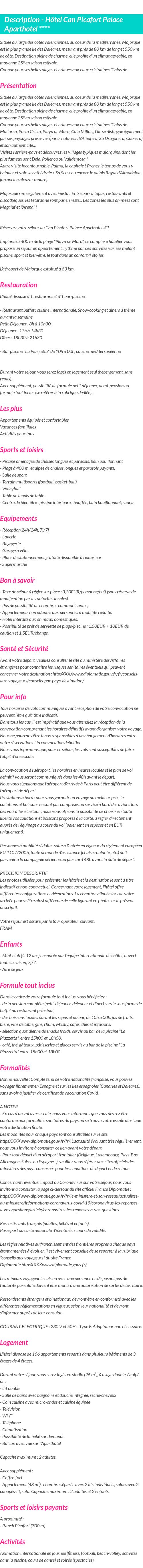Détails du séjour