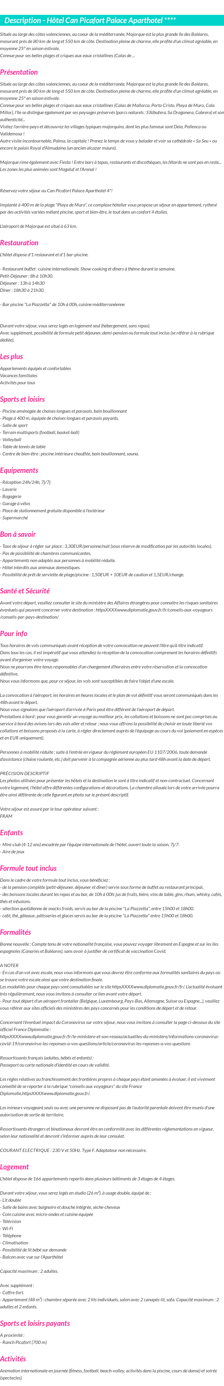 Détails du séjour