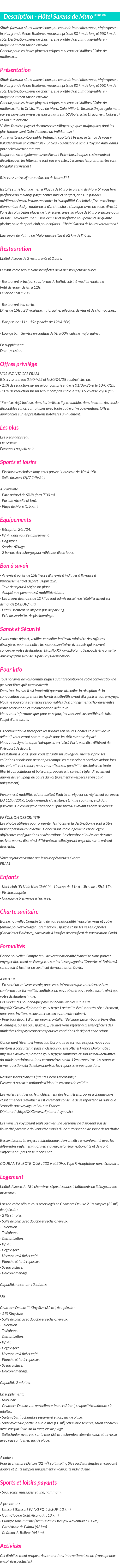 Détails du séjour