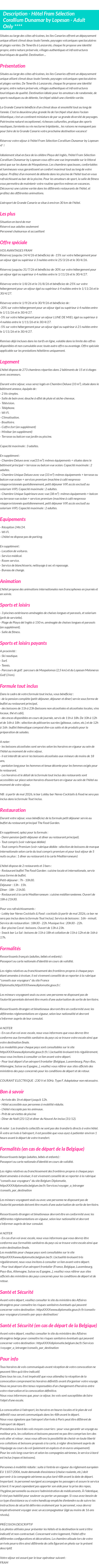 Détails du séjour