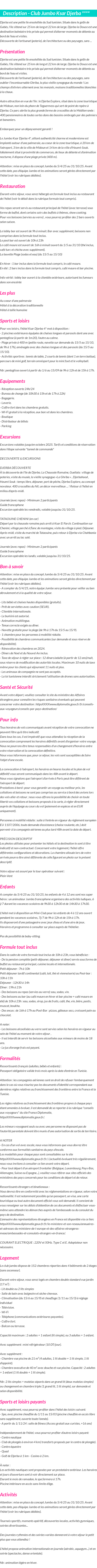 Détails du séjour