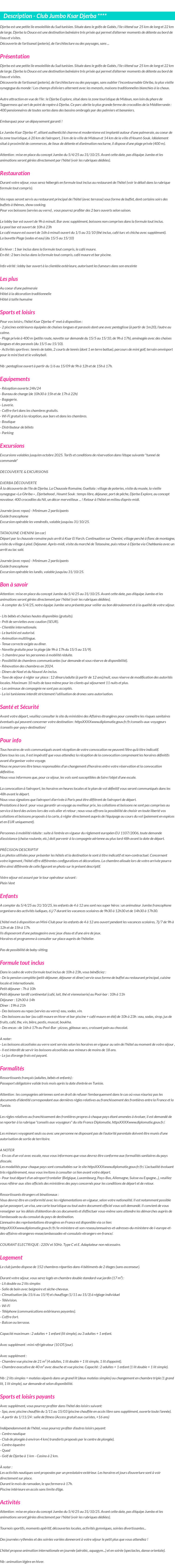 Détails du séjour