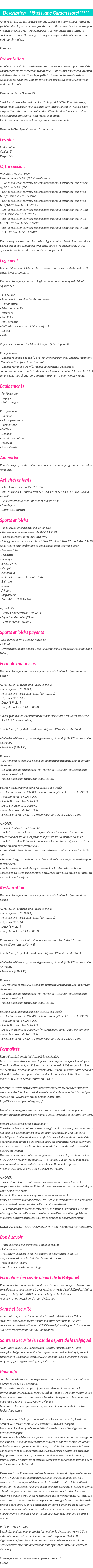 Détails du séjour