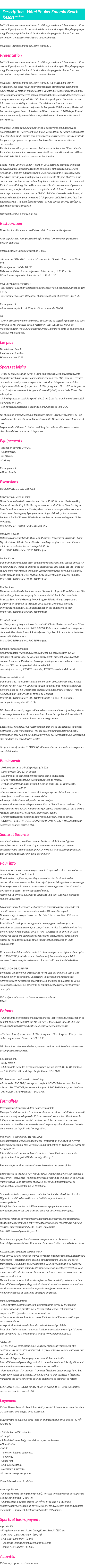 Détails du séjour
