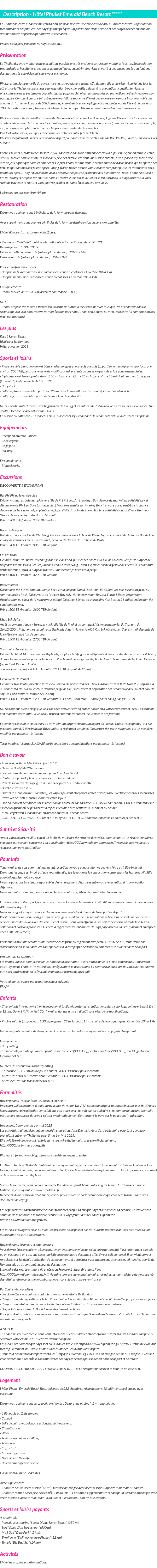 Détails du séjour