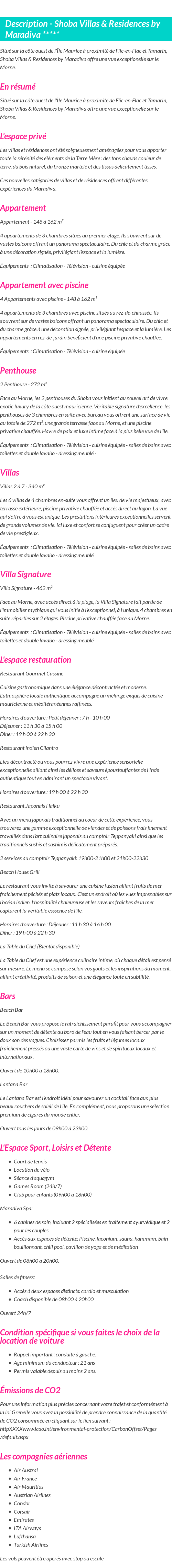 Détails du séjour