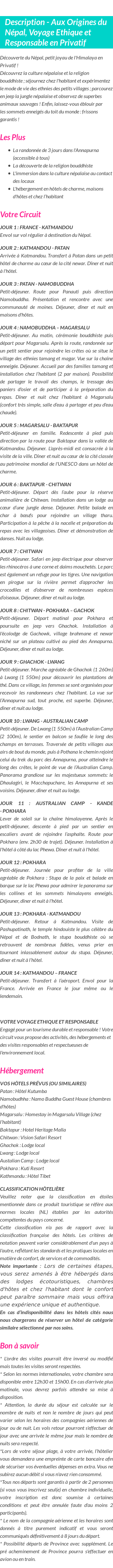 Détails du séjour