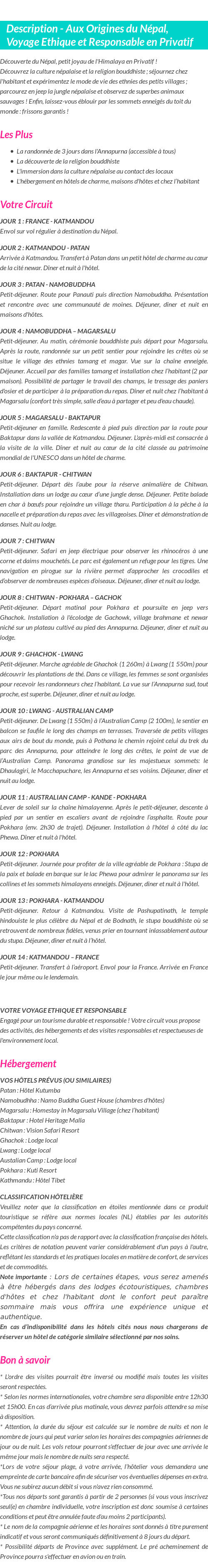 Détails du séjour