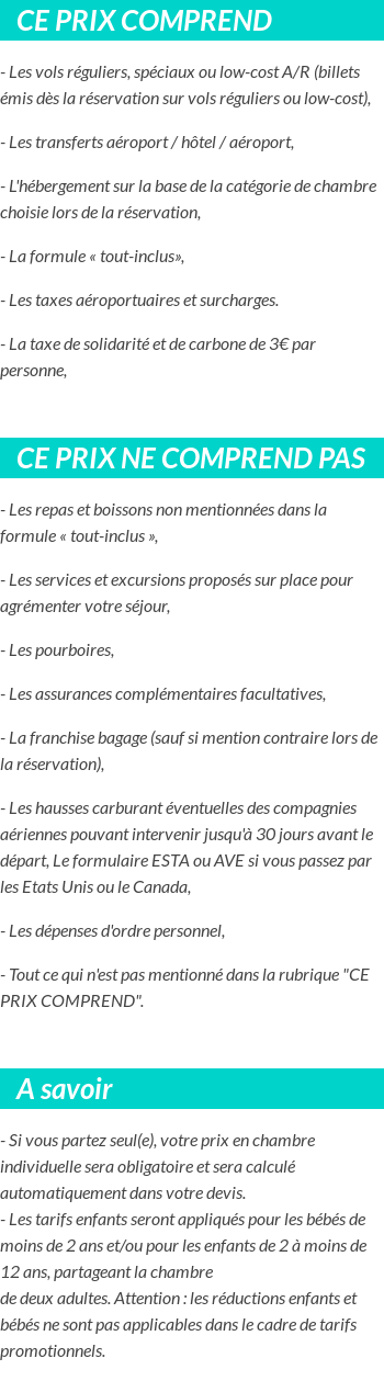 Conditions tarifaires