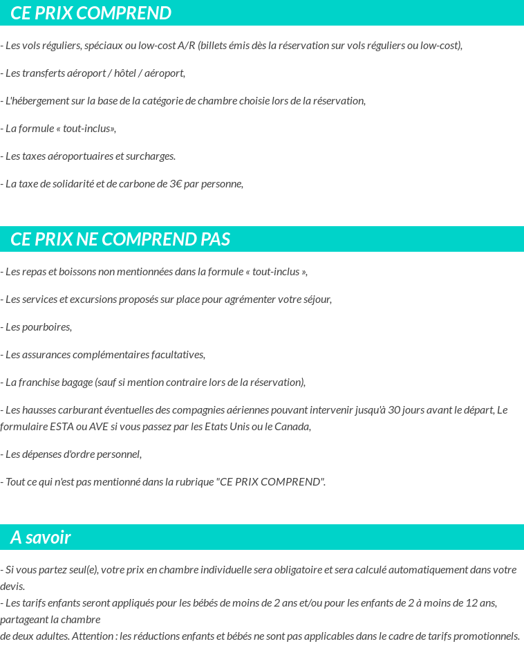 Conditions tarifaires