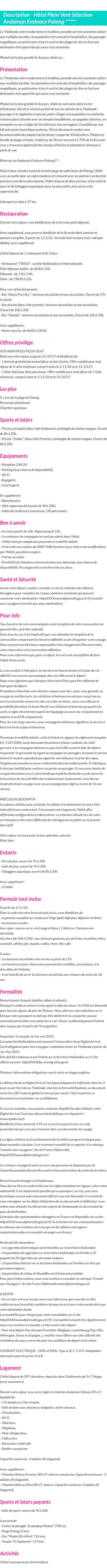 Détails du séjour