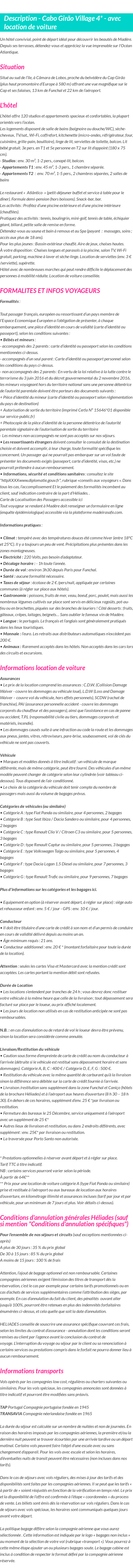Détails du séjour