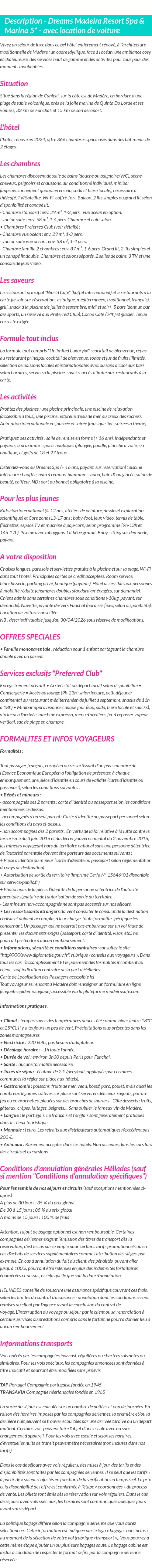 Détails du séjour