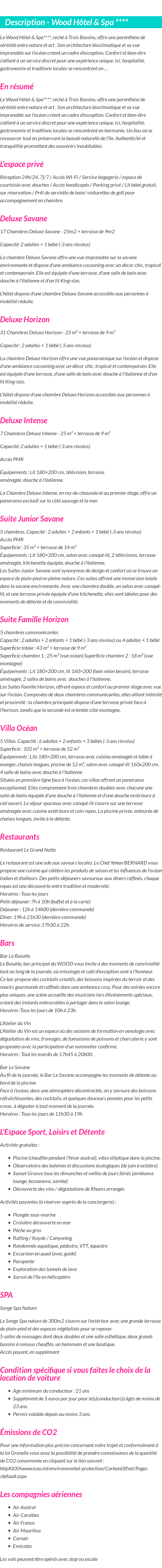 Détails du séjour