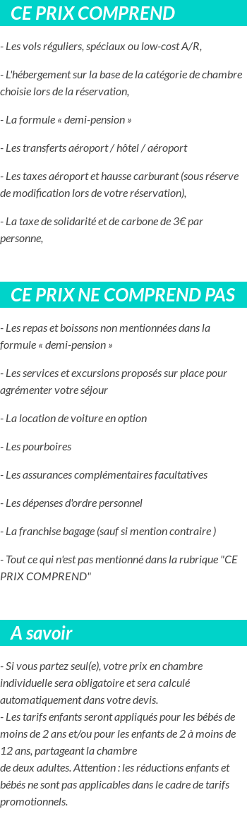 Conditions tarifaires