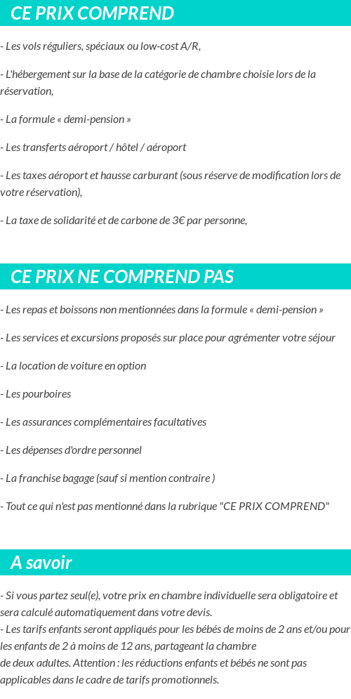 Conditions tarifaires