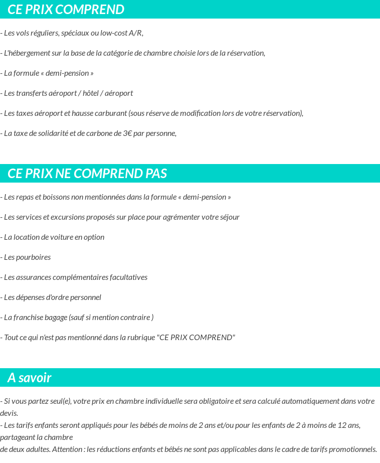 Conditions tarifaires