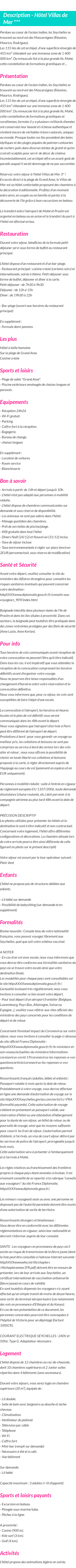 Détails du séjour