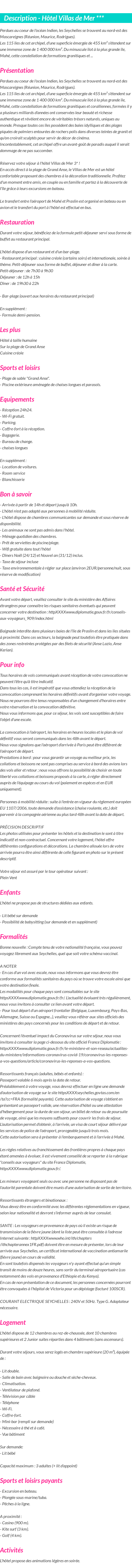 Détails du séjour