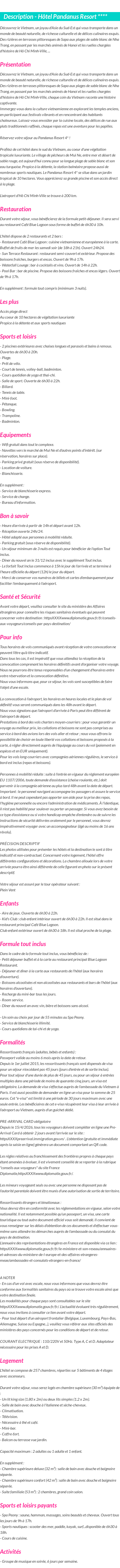 Détails du séjour