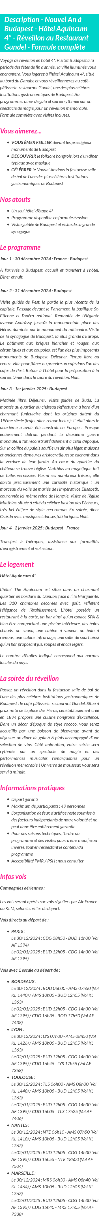 Détails du séjour