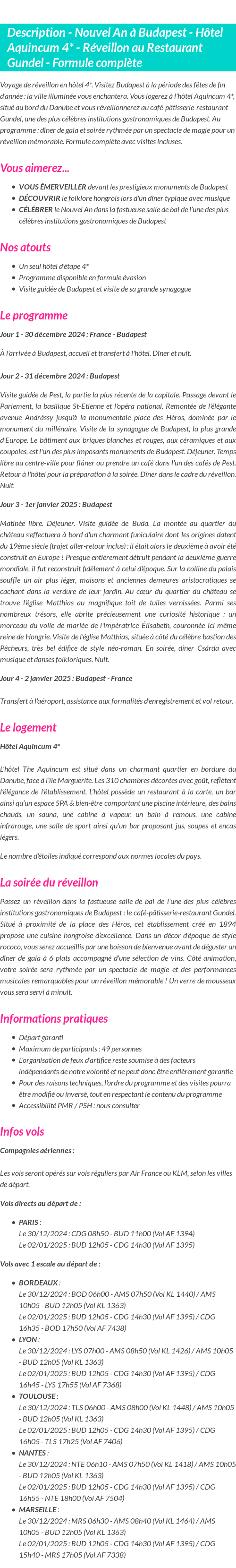 Détails du séjour