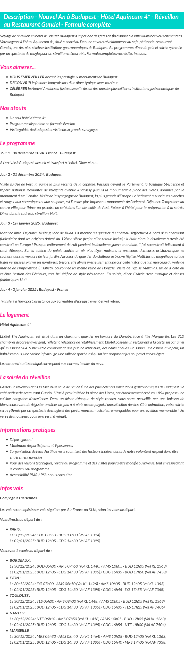 Détails du séjour