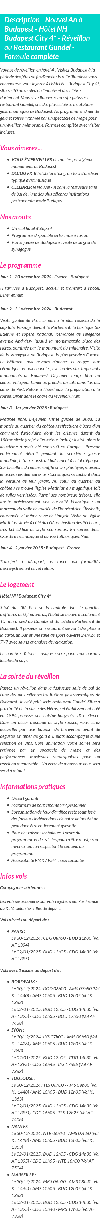 Détails du séjour