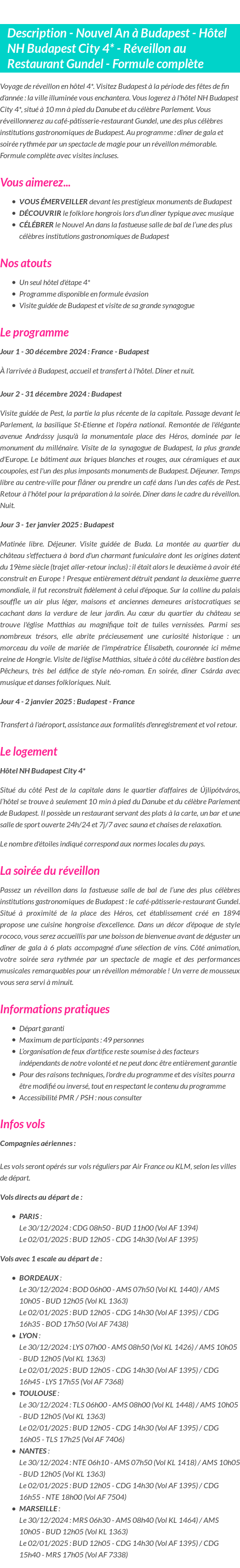 Détails du séjour