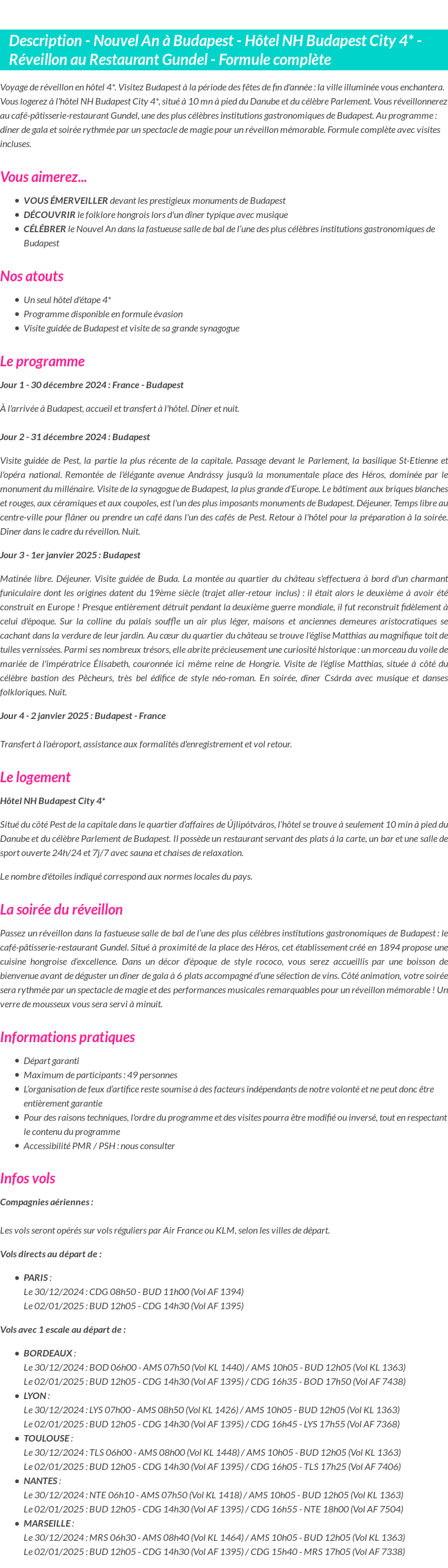 Détails du séjour