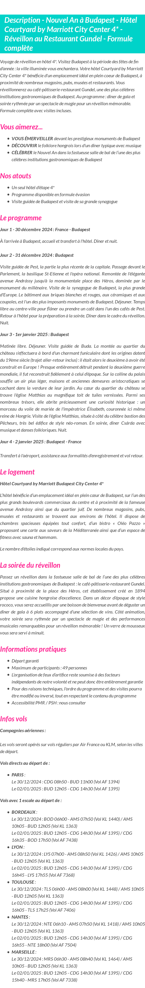 Détails du séjour
