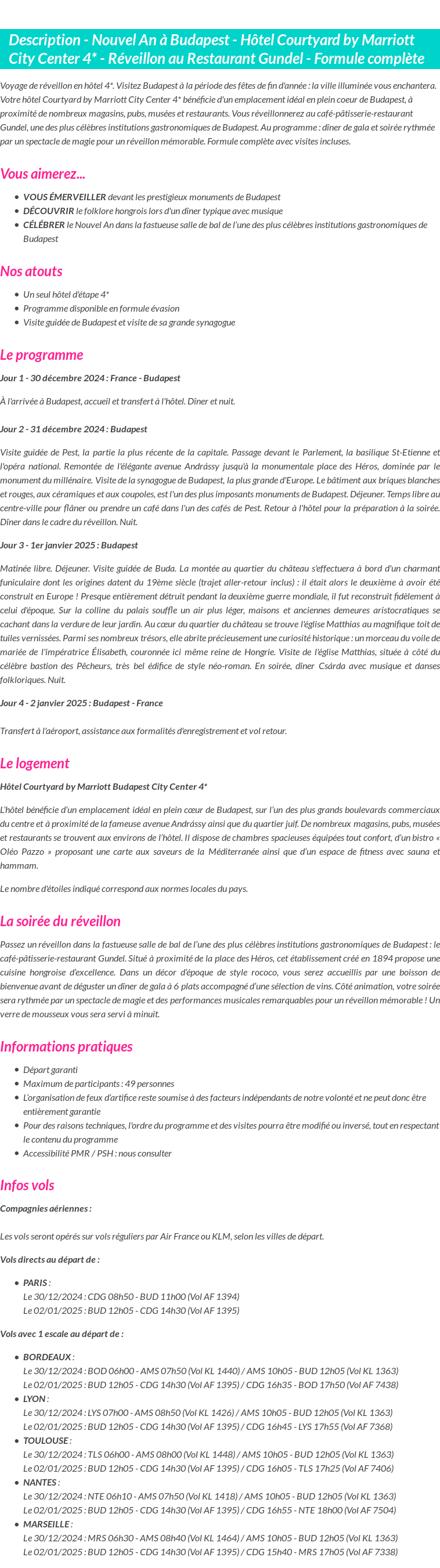 Détails du séjour