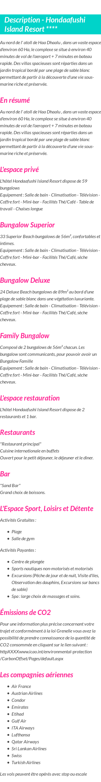 Détails du séjour
