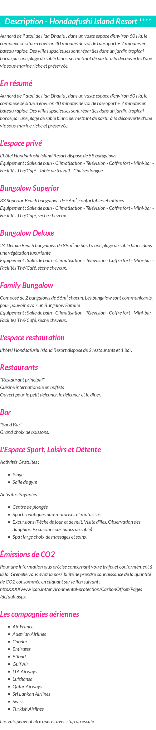 Détails du séjour