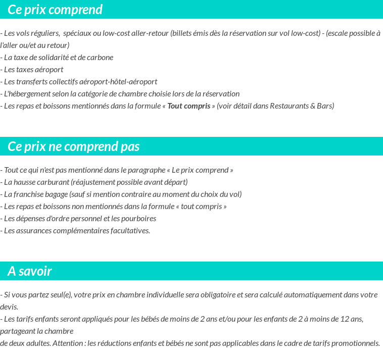 Conditions tarifaires