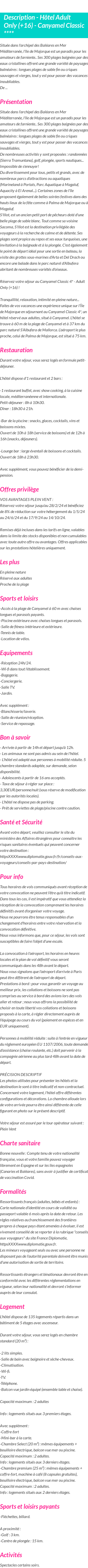 Détails du séjour