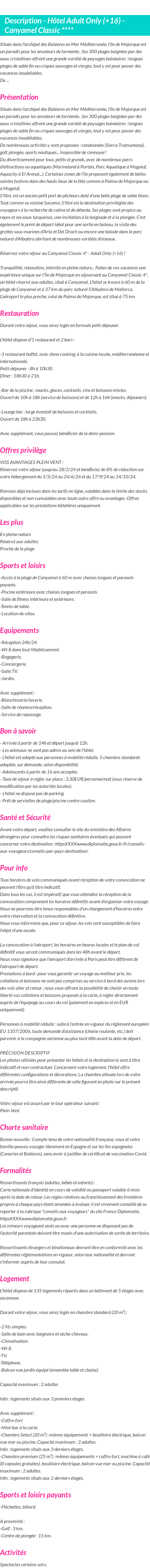 Détails du séjour