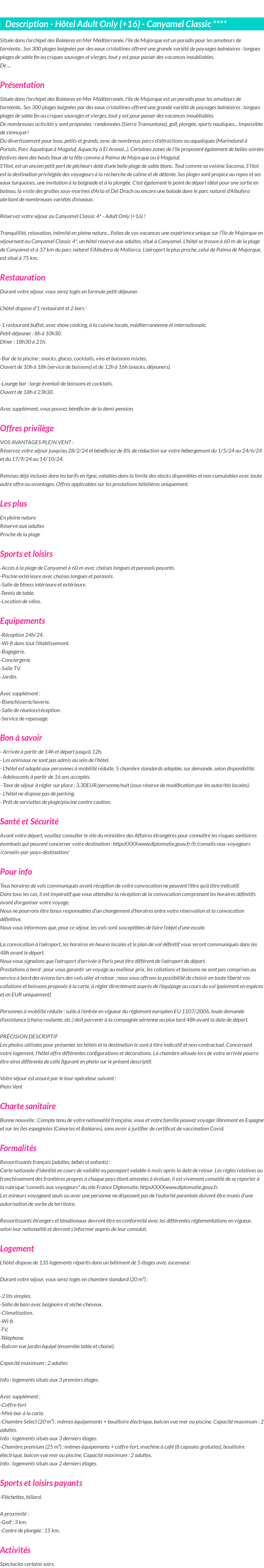 Détails du séjour