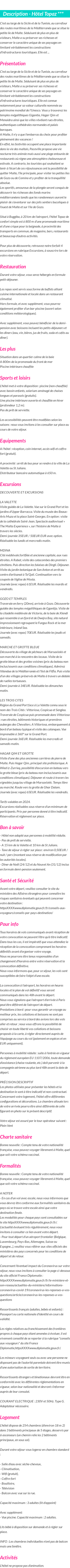 Détails du séjour