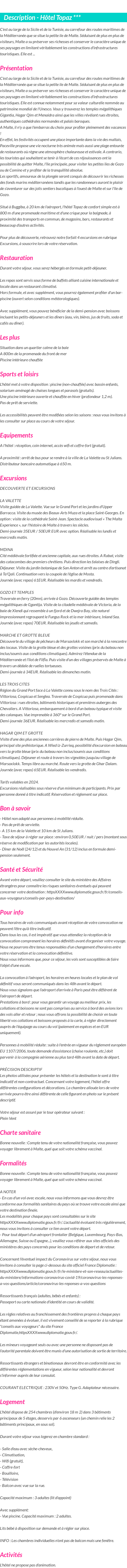 Détails du séjour