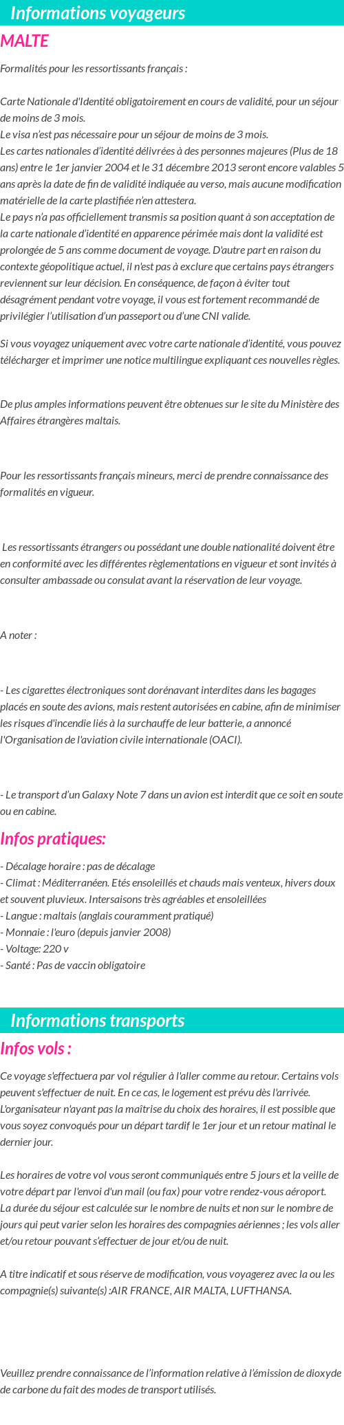 Formalités et infos voyageurs