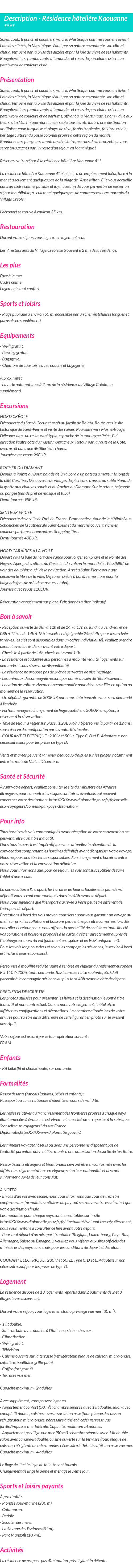 Détails du séjour