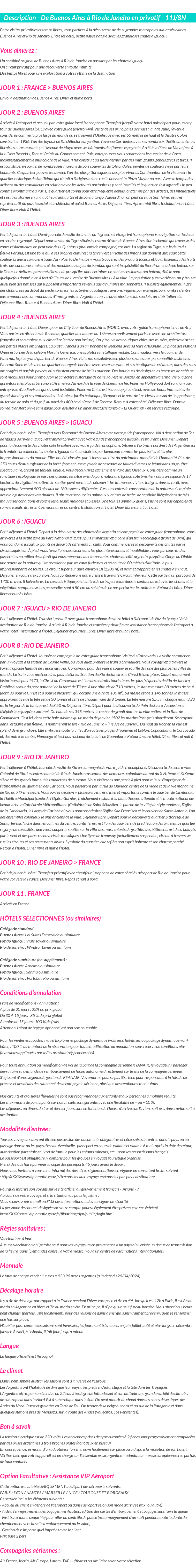 Détails du séjour