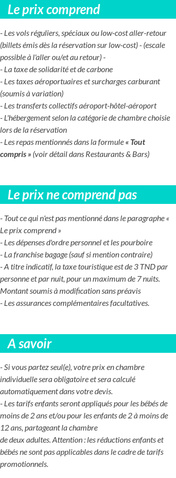 Conditions tarifaires