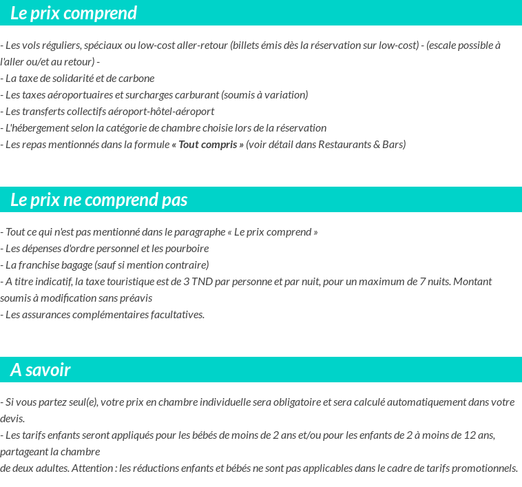 Conditions tarifaires